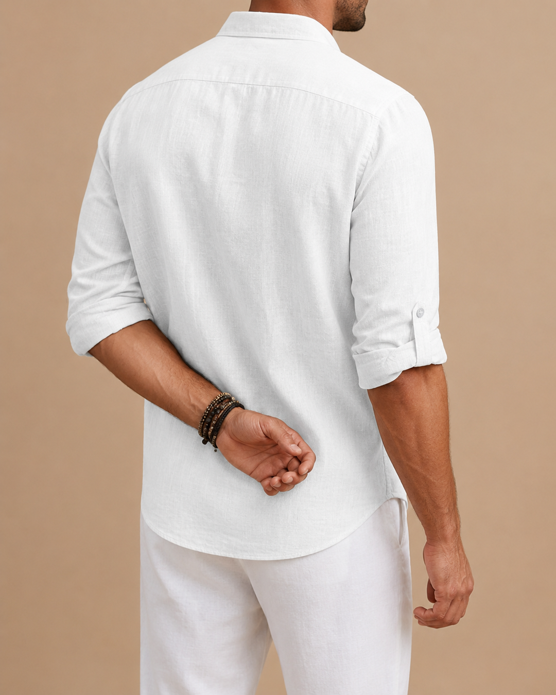 Men's Half Placket Shirt, Chambray Weave, Roll Tab Sleeves
