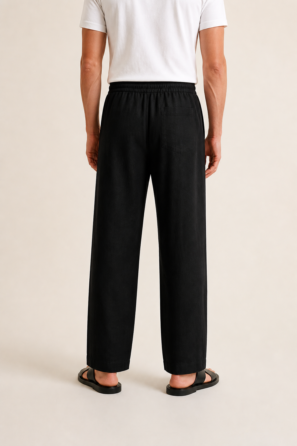 Men's Linen Trousers with Drawstring and Straight Leg