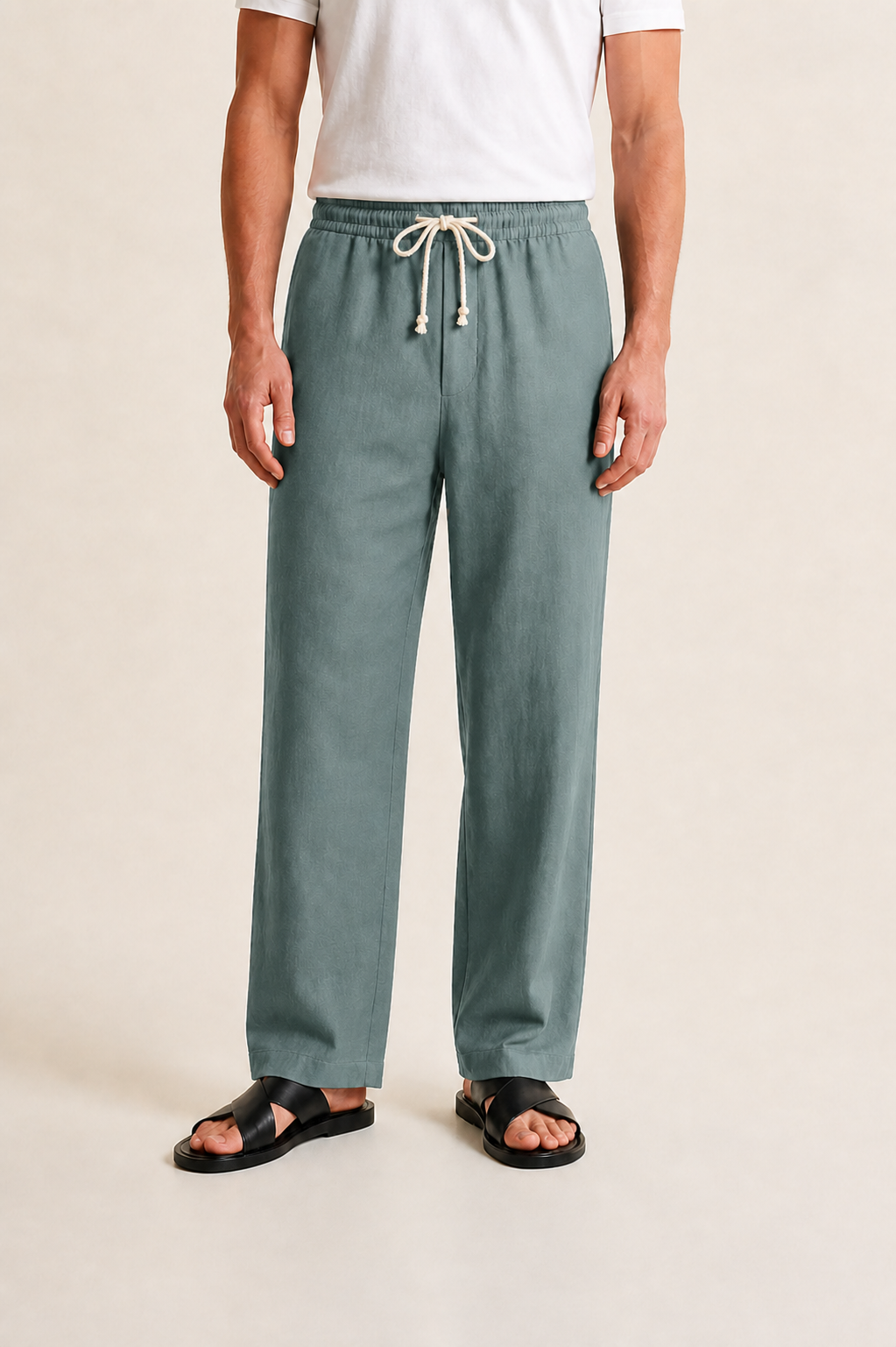 Men's Linen Trousers with Drawstring and Straight Leg