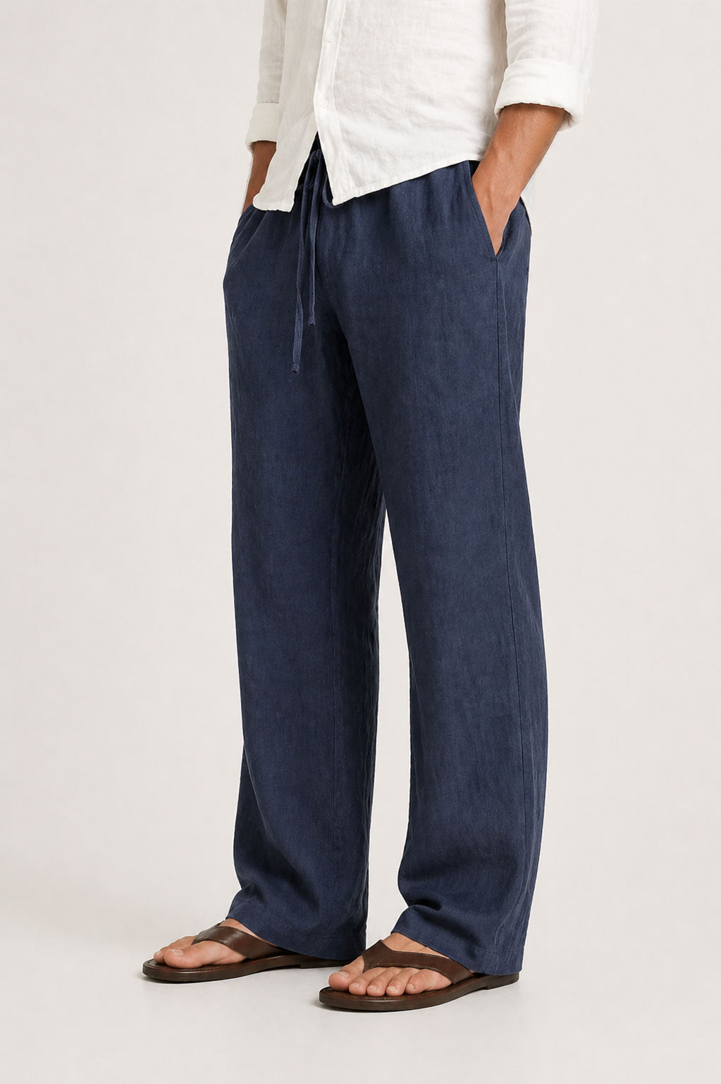 Men's Linen-Look Trousers with Drawstring and Comfort Fit