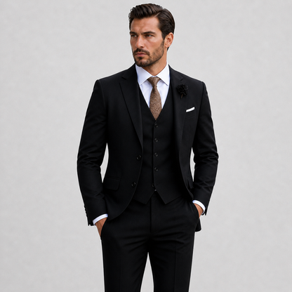 Men's three-piece suit with jacket waistcoat and trousers