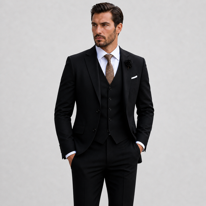 Men's three-piece suit with jacket waistcoat and trousers
