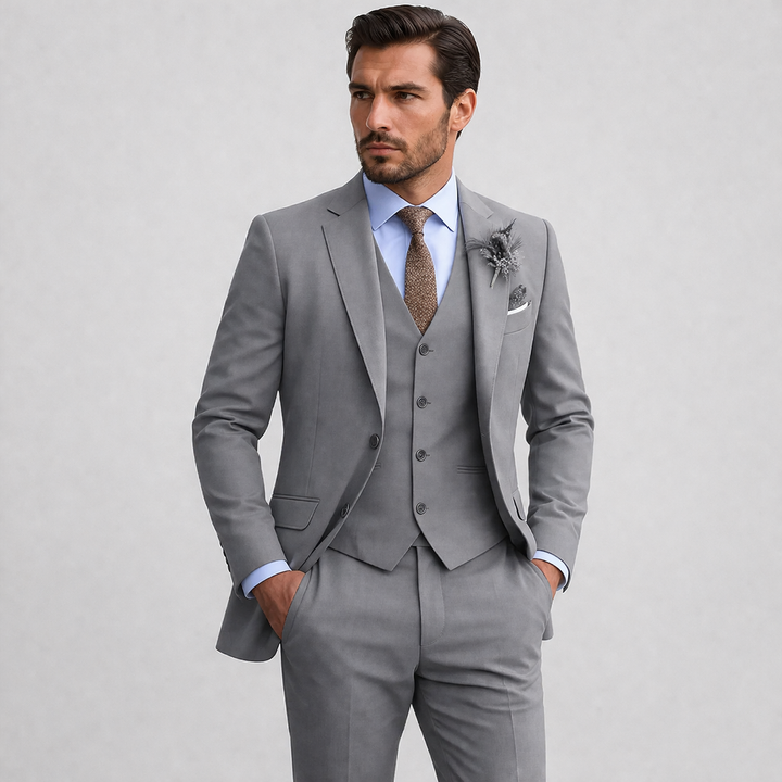 Men's three-piece suit with jacket waistcoat and trousers