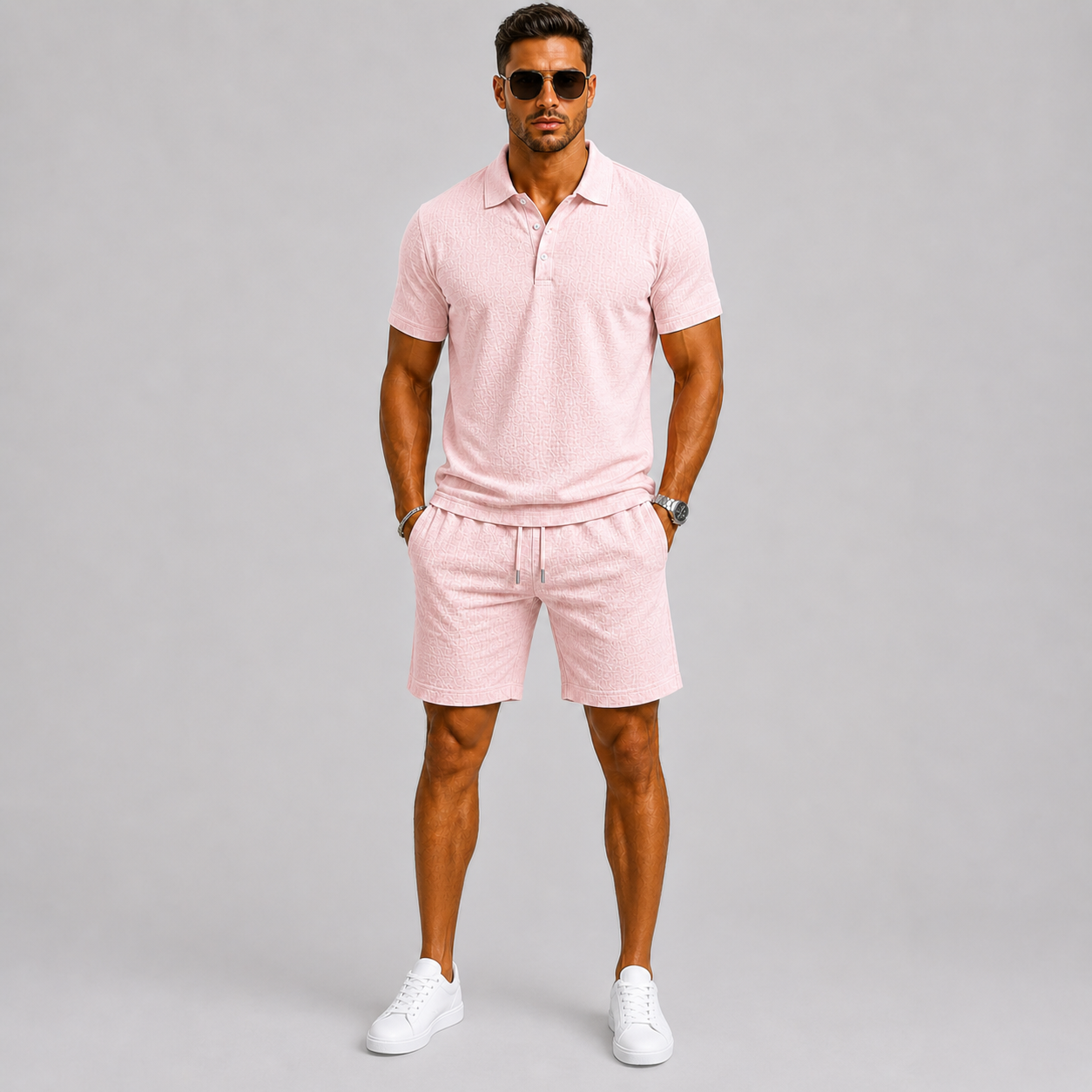 Men's Jacquard Shirt and Shorts Summer Set