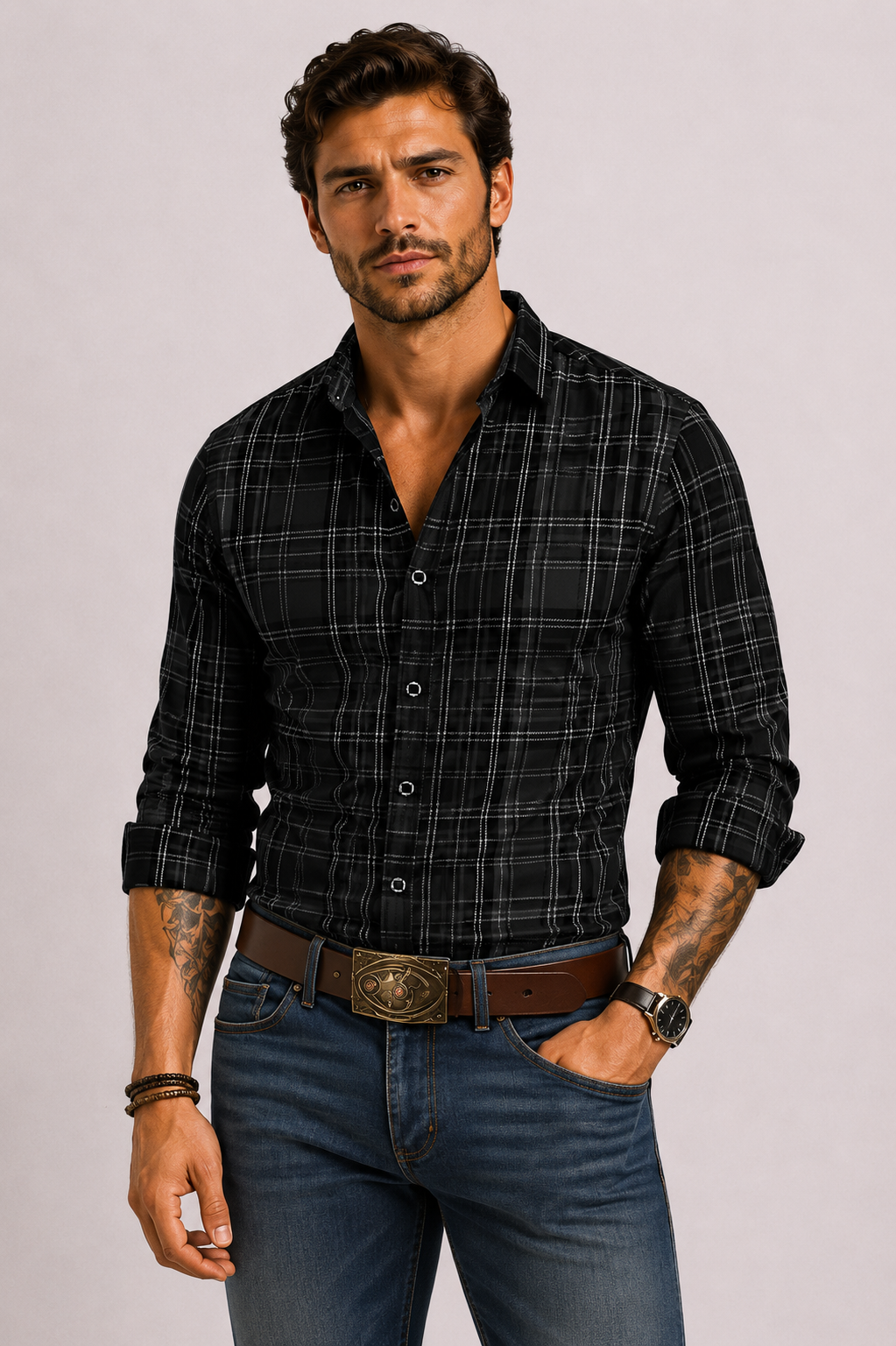 Men's Modern Checked Shirt with Long Sleeves