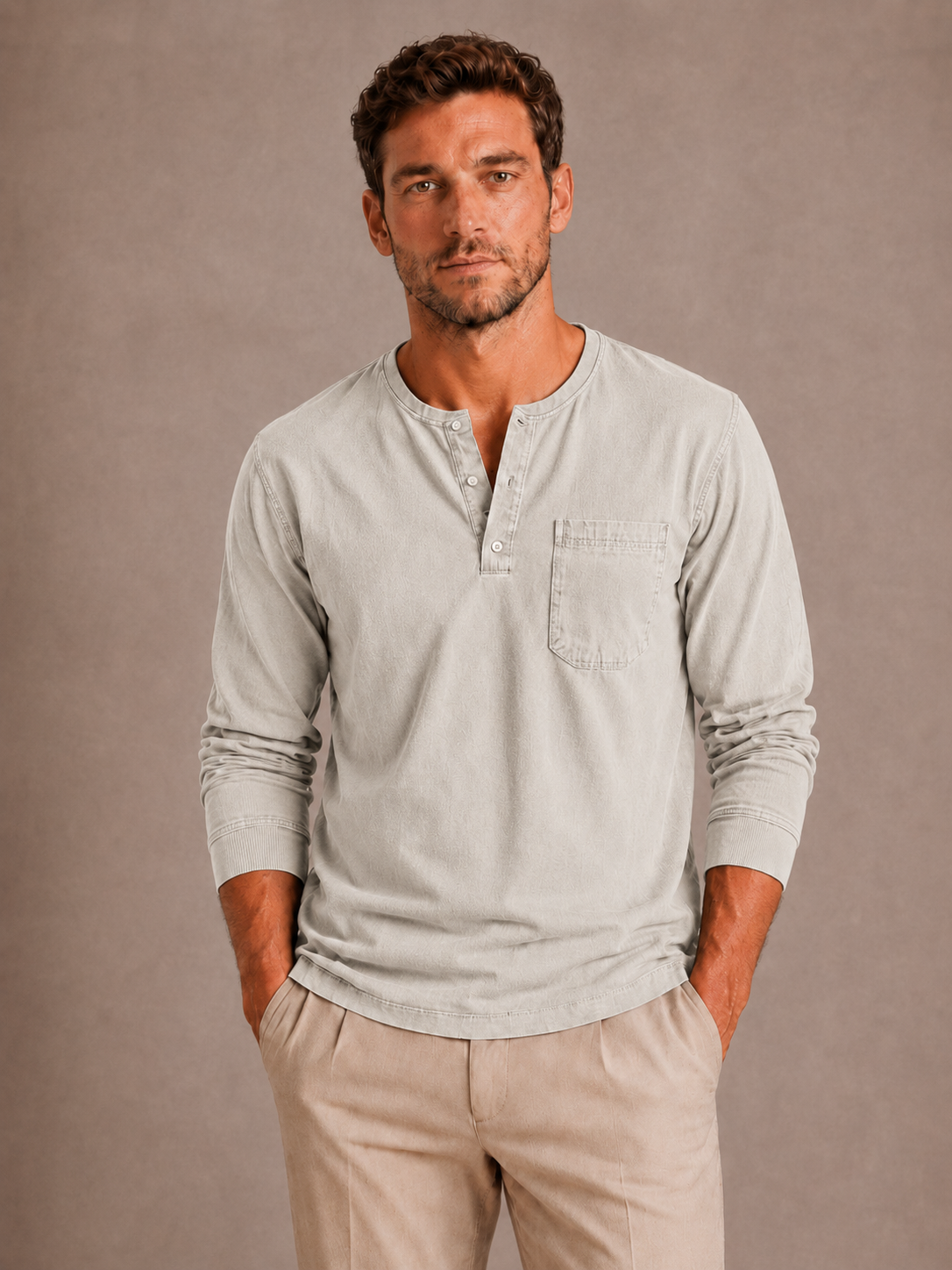 Men's Long-Sleeve Henley in Relaxed Fit