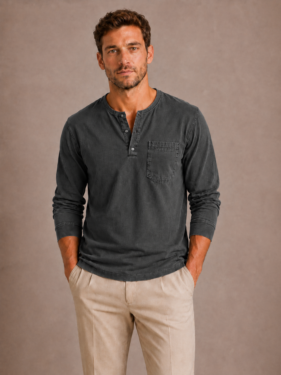 Men's Long-Sleeve Henley in Relaxed Fit