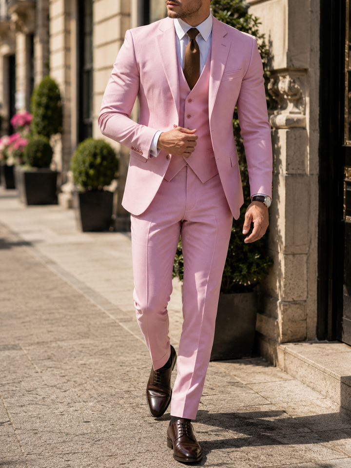 Men's three-piece suit with notch-lapel jacket and waistcoat