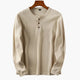 Men's cream waffle knit long sleeve henley top with three-button placket