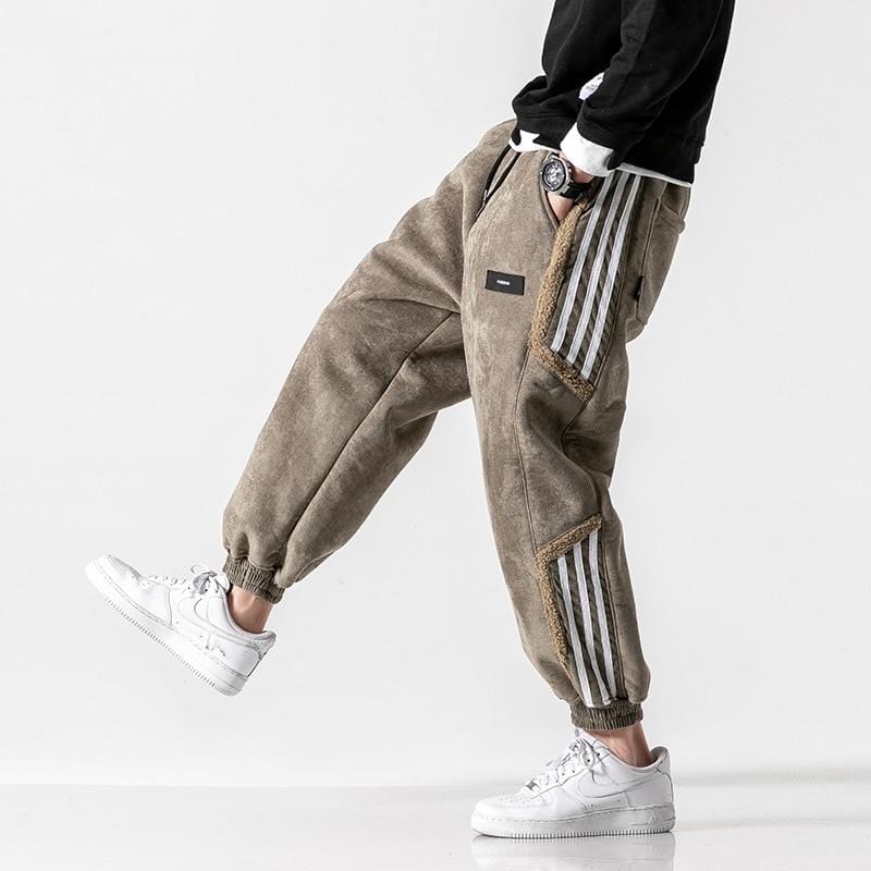 Men's fleece jogger trousers with contrast side stripes and elasticated cuffs