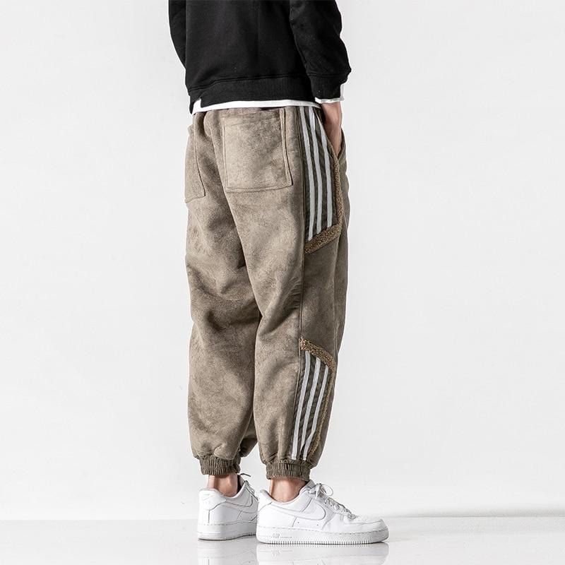 Men's fleece jogger trousers with contrast side stripes and elasticated cuffs