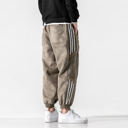Men's fleece jogger trousers with contrast side stripes and elasticated cuffs