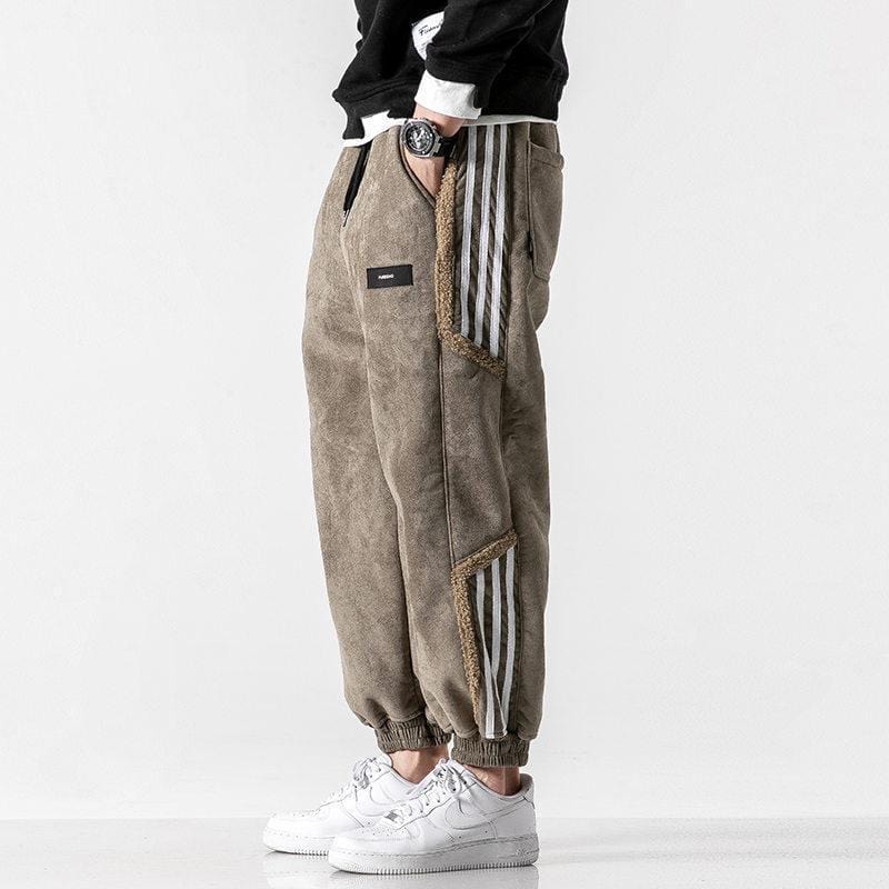Men's fleece jogger trousers with contrast side stripes and elasticated cuffs
