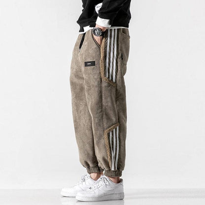 Men's fleece jogger trousers with contrast side stripes and elasticated cuffs
