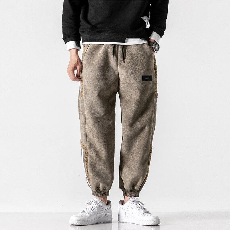 Men's fleece jogger trousers with contrast side stripes and elasticated cuffs