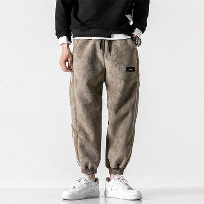 Men's fleece jogger trousers with contrast side stripes and elasticated cuffs