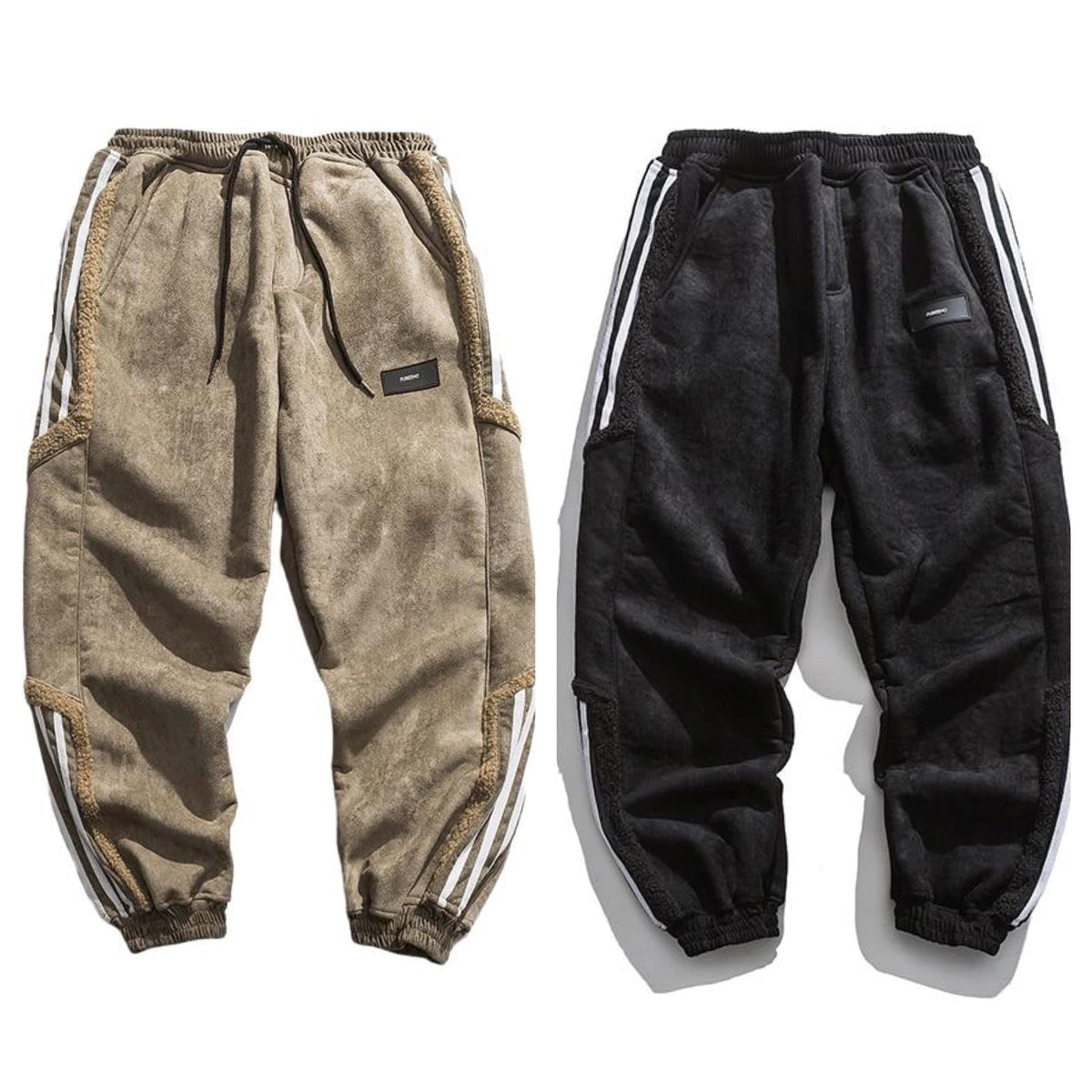 Men's fleece jogger trousers with contrast side stripes and elasticated cuffs