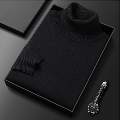 Solid ribbed turtleneck sweater folded in a presentation box