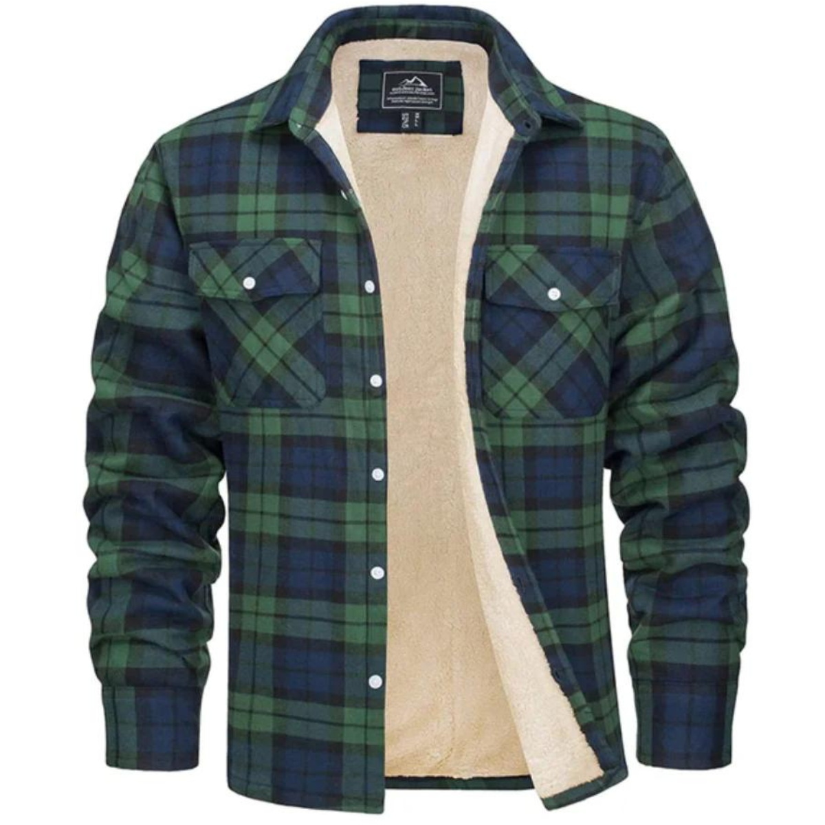Men's plaid shirt jacket with button front and chest pockets