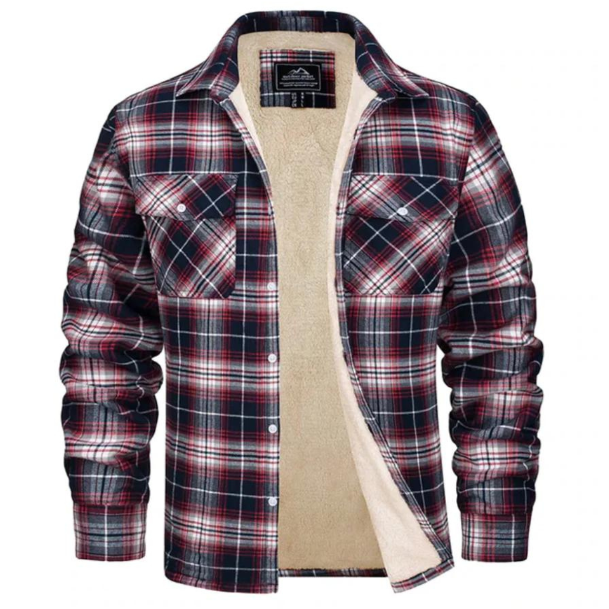 Men's plaid shirt jacket with button front and chest pockets