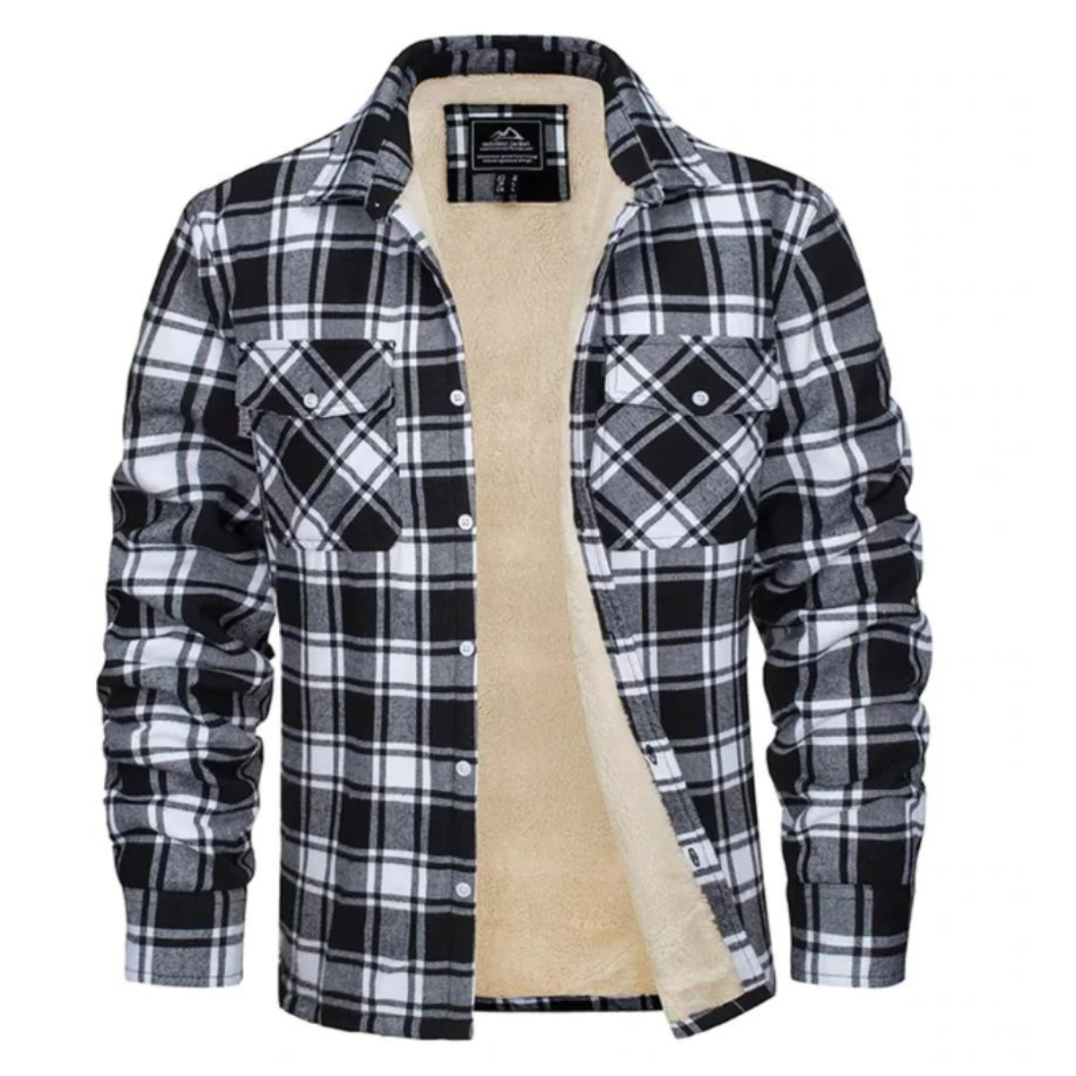 Men's plaid shirt jacket with button front and chest pockets