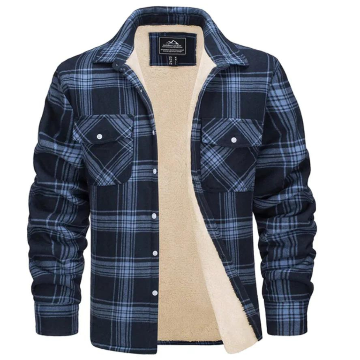 Men's plaid shirt jacket with button front and chest pockets