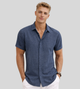 Men's Short Sleeve Shirt, Blue Spread Collar