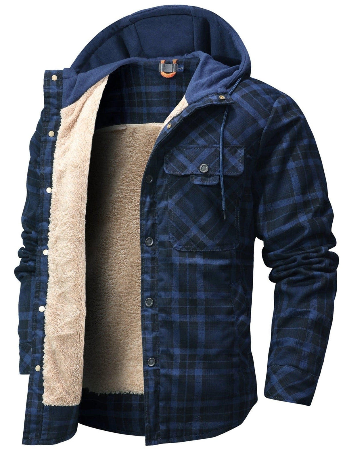 Men's checked hooded jacket with button front and contrasting lining