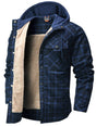 Men's checked hooded jacket with button front and contrasting lining