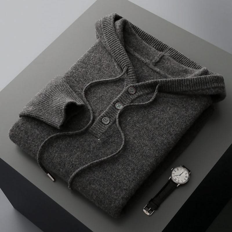 Button front hoodie with drawstring hood and ribbed trims