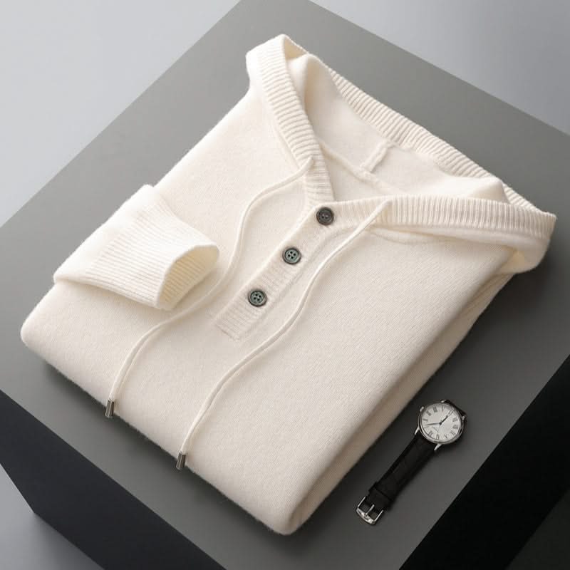 Button front hoodie with drawstring hood and ribbed trims