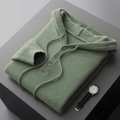 Button front hoodie with drawstring hood and ribbed trims
