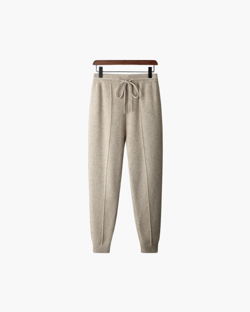 Men's beige knitted zip jacket and matching drawstring jogger set