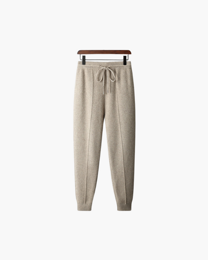 Men's beige knitted zip jacket and matching drawstring jogger set