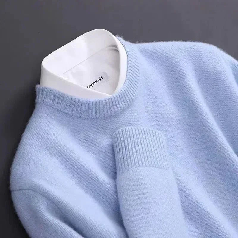 Solid crew neck jumper with long sleeves shown in multiple colours