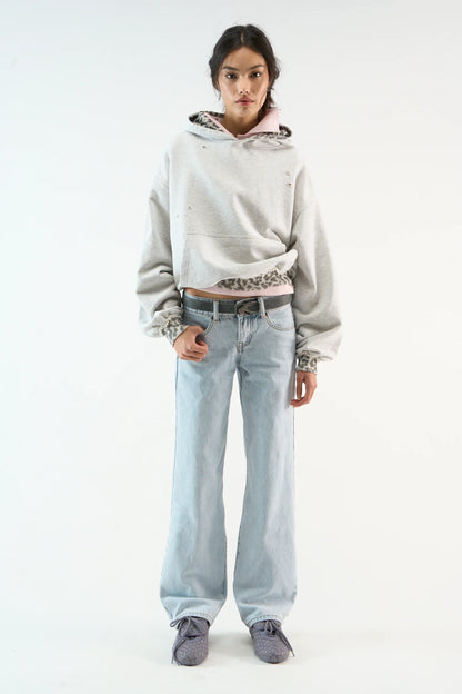 Distressed camouflage hoodie with hood, long sleeves and front pouch pocket