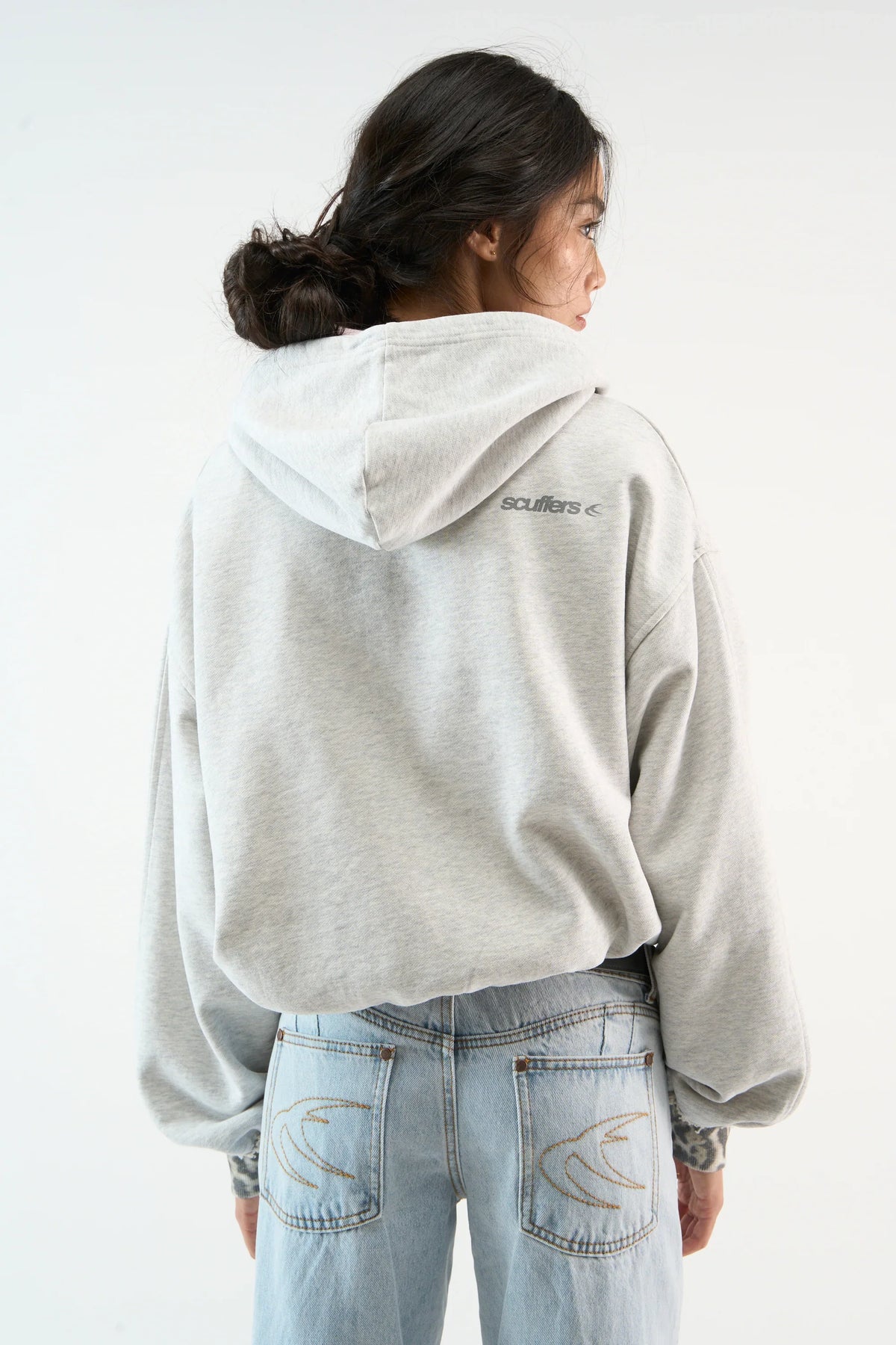 Distressed camouflage hoodie with hood, long sleeves and front pouch pocket