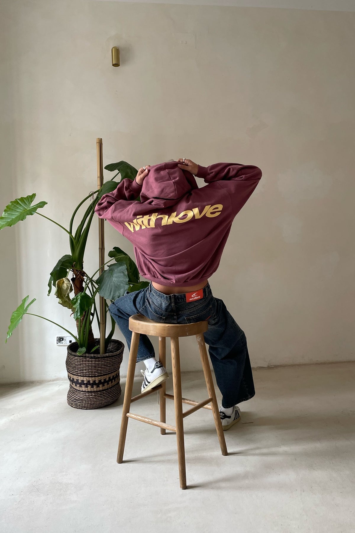 Men's pullover hoodie with hood and large back text graphic