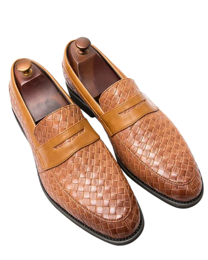 Men's woven slip-on loafers with almond toes and flat soles