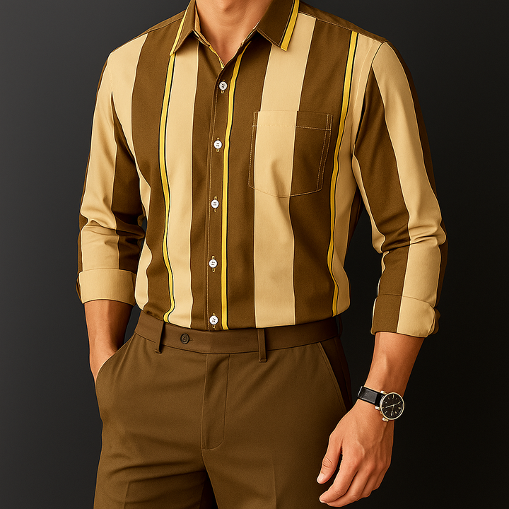 Men's Cotton Blend Shirt, Tailored Fit Breathable Button-Up Smart Casual Long Sleeve Shirt