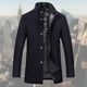 Men's long-sleeved button coat with stand collar and front pockets