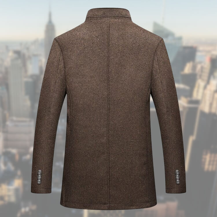 Men's long-sleeved button coat with stand collar and front pockets