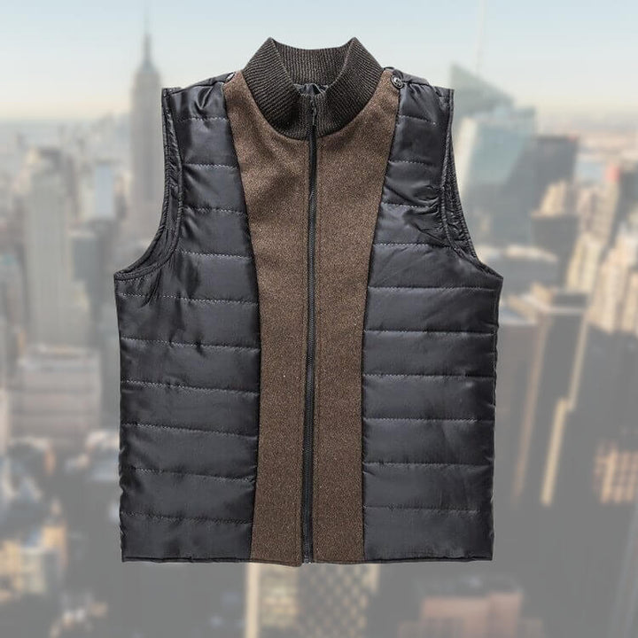 Men's long-sleeved button coat with stand collar and front pockets