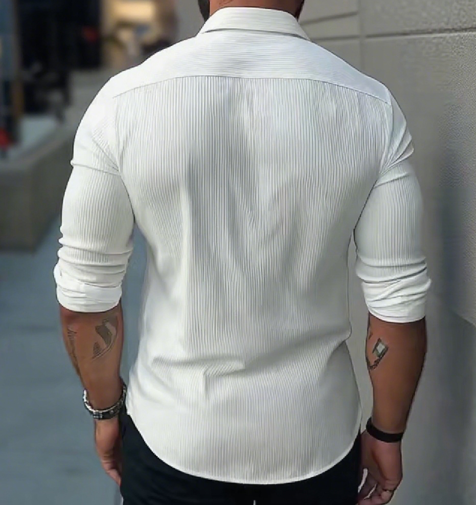 Men's Ribbed Texture Shirt, Slim Fit Long Sleeve Button-Up