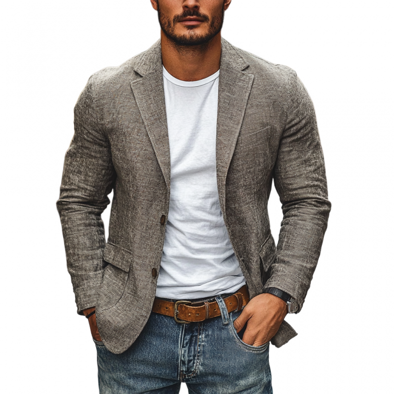 Men's Slub Texture Blazer, Notch Lapel, Two Button Front