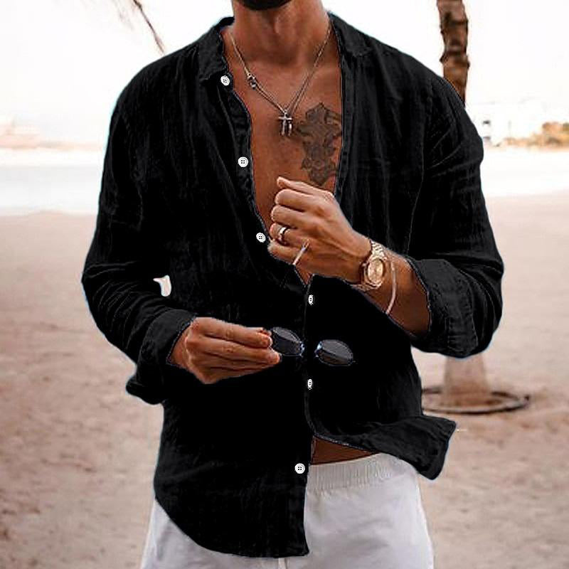 Men's Casual Shirt, Crinkle Weave, Long Sleeve, Open Collar
