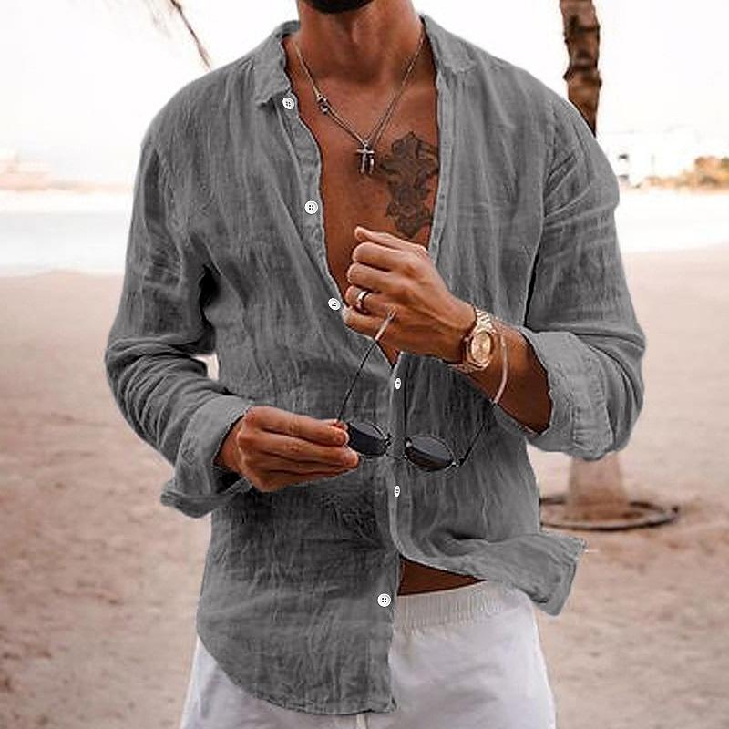 Men's Casual Shirt, Crinkle Weave, Long Sleeve, Open Collar