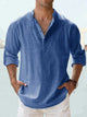 Men's Linen Shirt, Open Collar Relaxed Fit Lightweight Smart Casual Summer Shirt