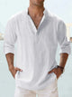 Men's Linen Shirt, Open Collar Relaxed Fit Lightweight Smart Casual Summer Shirt