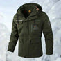 Men's hooded jacket with long sleeves, zip front and multiple utility pockets